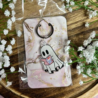 Ghost Reading Red White and Royal Blue Keychain - Awfullynerdy.co