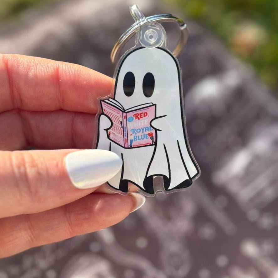Ghost Reading Red White and Royal Blue Keychain - Awfullynerdy.co