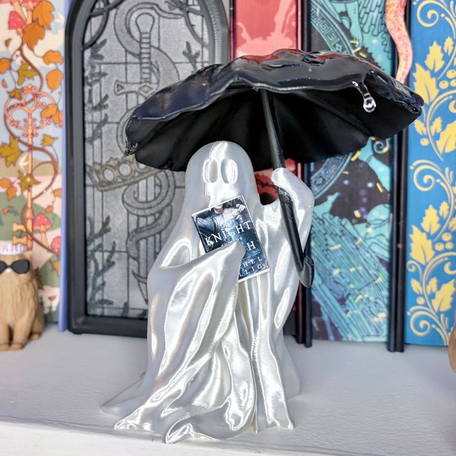 Ghost Reading Under Umbrella – Customizable Bookish Decor (With or Without Resin Rain) - Awfullynerdy.co