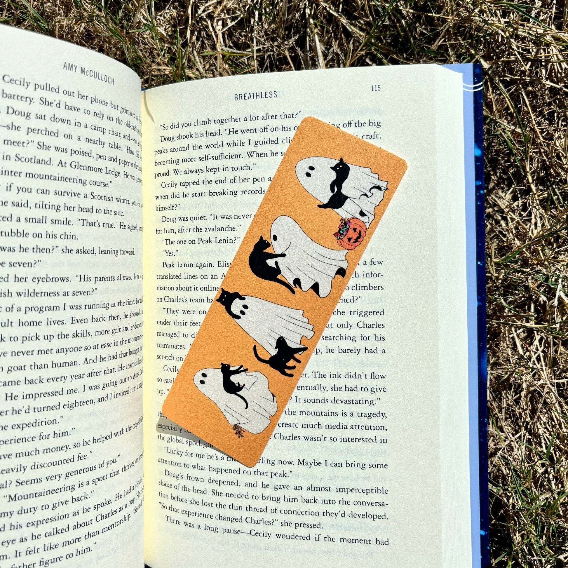 Ghosts with Cats Cardstock Bookmark - Pearl Matte Finish - Awfullynerdy.co