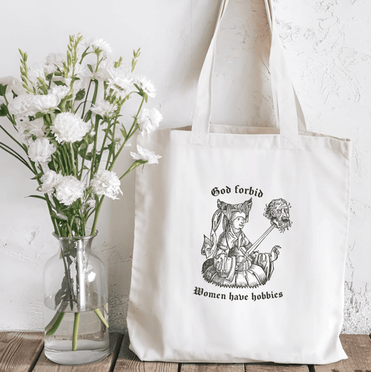 God Forbid Women Have Hobbies Sublimated Canvas Tote Bag - Awfullynerdy.co
