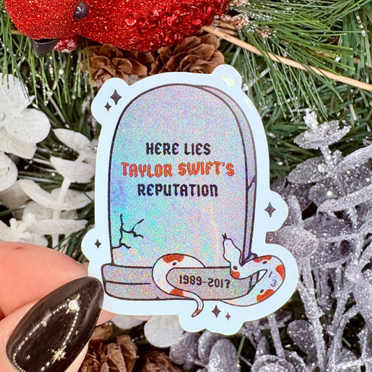 Here Lies Taylor's Reputation Gravestone Crushed Glitter Finish Sticker - Awfullynerdy.co