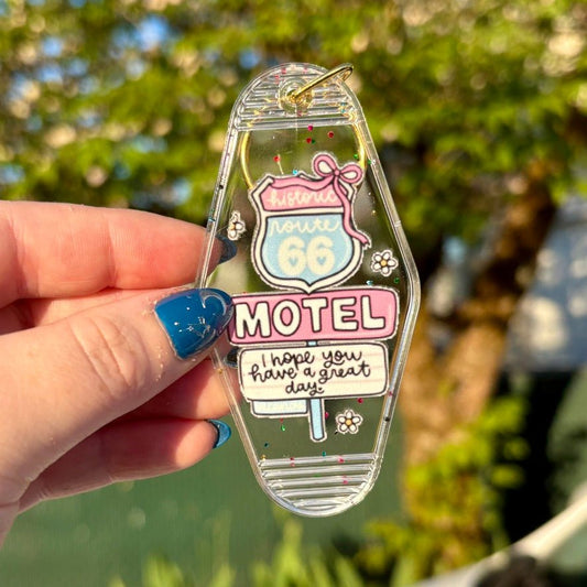 Historic Route 66 Clear Motel Keychain - Awfullynerdy.co