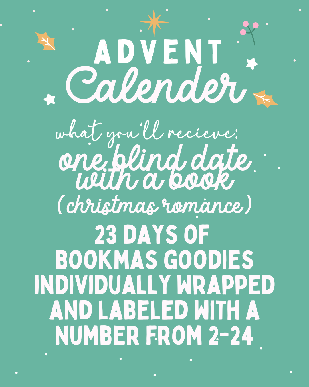 Holiday Bookmas Advent Calendar - 24 Days of Bookish Goodies - BLIND DATE with a Book Version - Customizable - Pre Order - Awfullynerdy.co