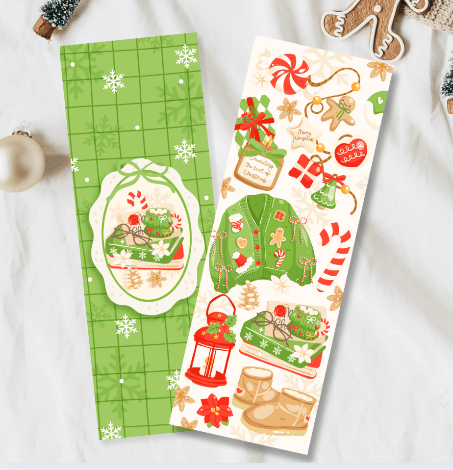 Holiday Cozy Sweater and Books Dual - Sided Matte Cardstock Bookmark - Awfullynerdy.co