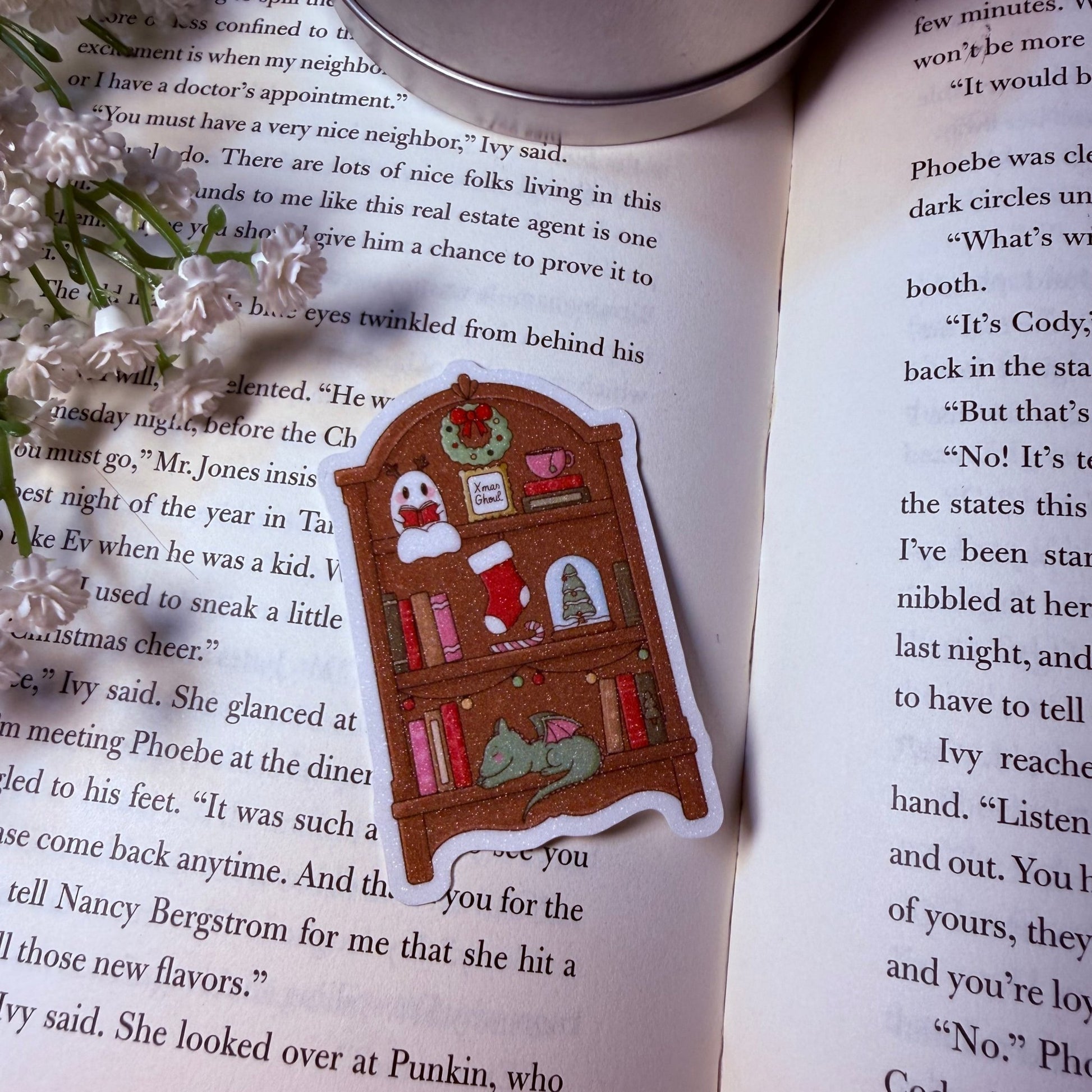 Holiday Fantasy Bookshelf Sparkle Sticker - Awfullynerdy.co