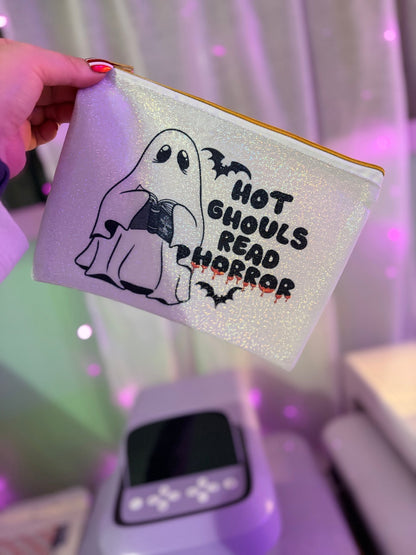 Hot Girls Read Horror Glitter Zipper Pouch - Awfullynerdy.co