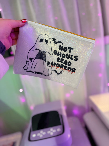 Hot Girls Read Horror Glitter Zipper Pouch - Awfullynerdy.co