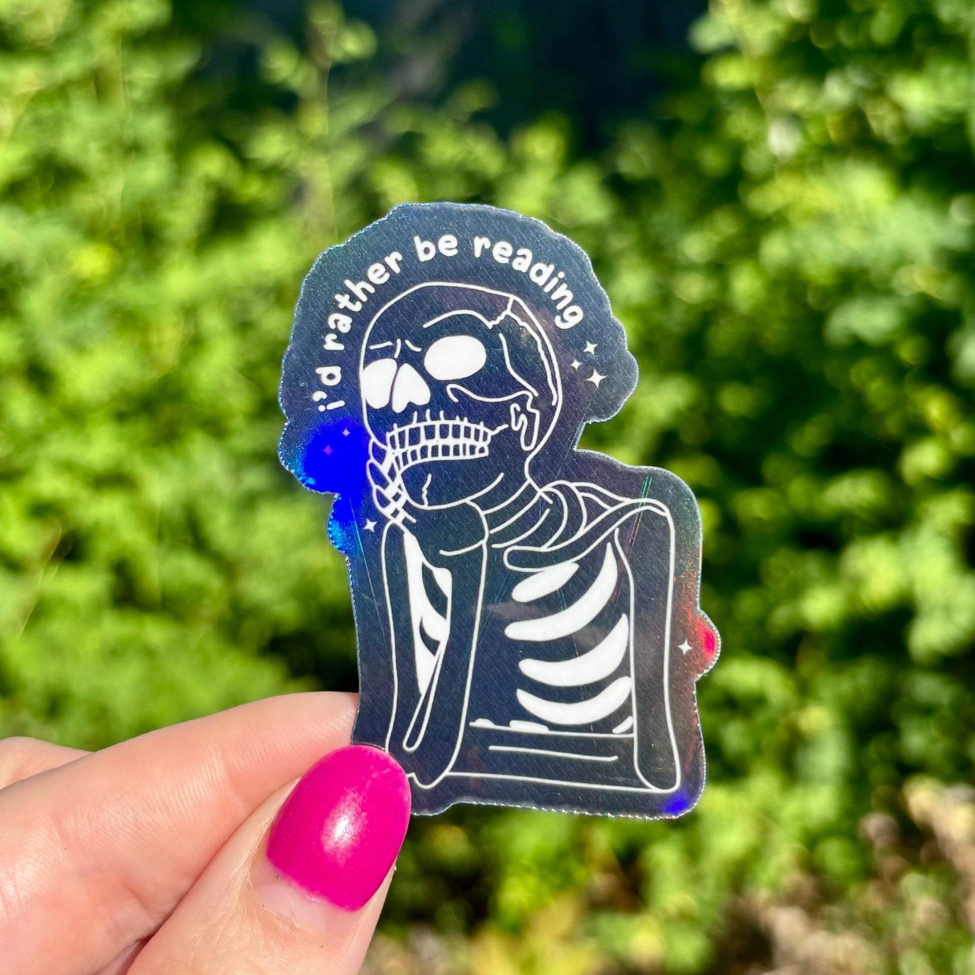 I'd Rather Be Reading Skeleton Sticker - Awfullynerdy.co