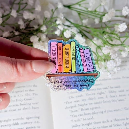 I'll Show You My Shelf If You Show Me Yours 2 - inch Crushed Glitter Sticker - Awfullynerdy.co