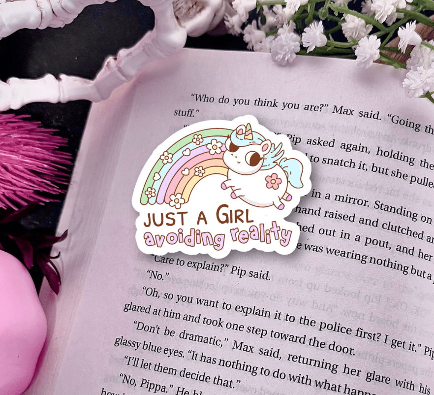 Just a Girl Avoiding Reality Laminated Sticker - Awfullynerdy.co