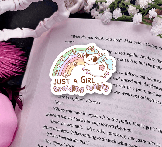 Just a Girl Avoiding Reality Laminated Sticker - Awfullynerdy.co