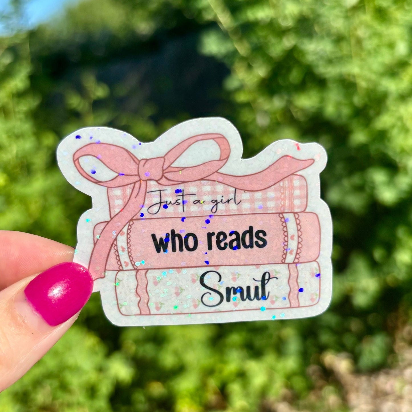 Just a Girl Who Reads Smut Croquette Sparkle Sticker - Awfullynerdy.co