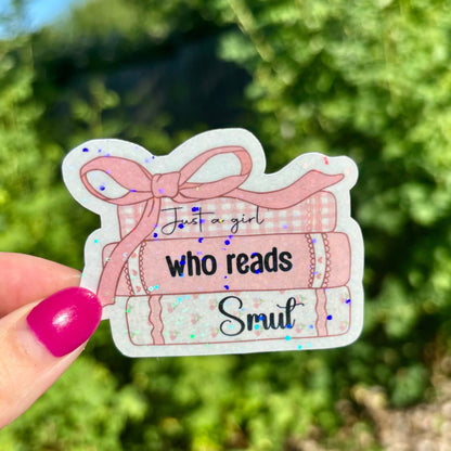 Just a Girl Who Reads Smut Croquette Sparkle Sticker - Awfullynerdy.co