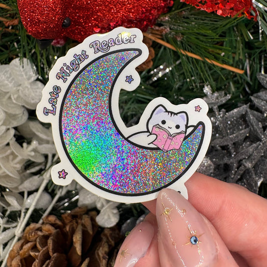 Late Night Reader Crescent Moon Crushed Glitter Sticker - Awfullynerdy.co