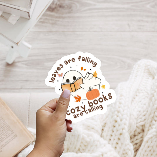 Leaves are Falling Cozy Books are Calling Season Sticker - Awfullynerdy.co