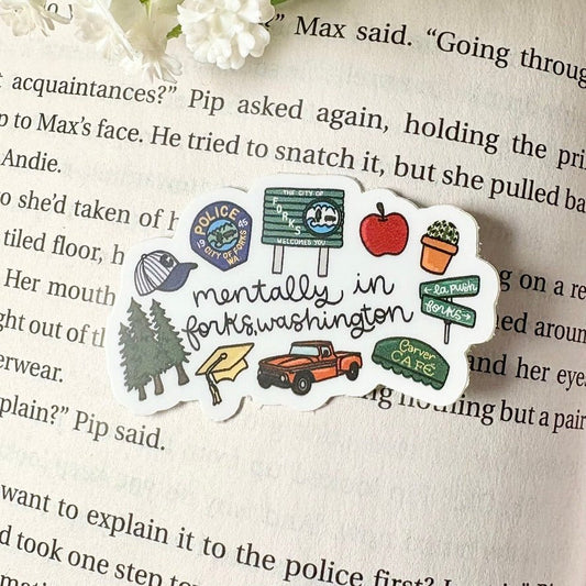 Mentally in Forks Washington Symbols 2 inch Matte Sticker - Awfullynerdy.co