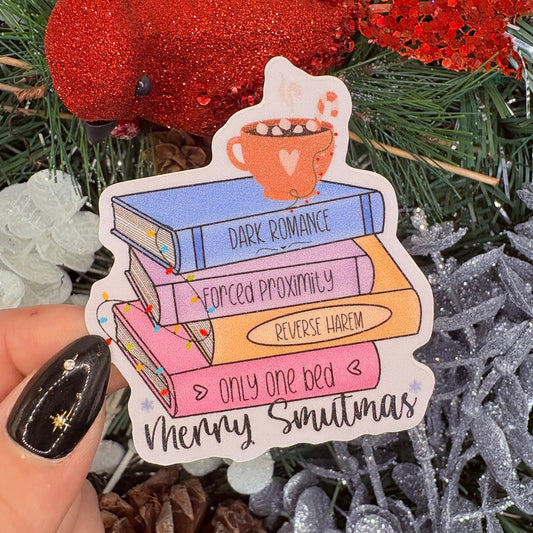 Merry Smutmas Bookstack Holiday Sticker - Awfullynerdy.co