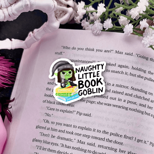 Naughty Little Book Goblin Laminated Sticker - Awfullynerdy.co