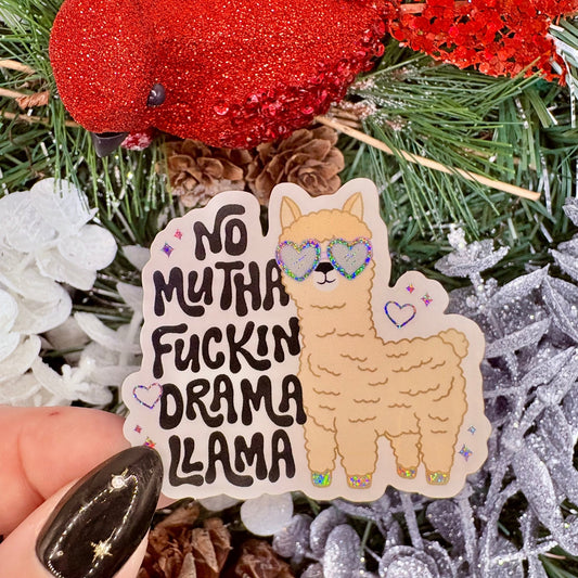 No Drama Llama Crushed Glitter Sticker - Awfullynerdy.co