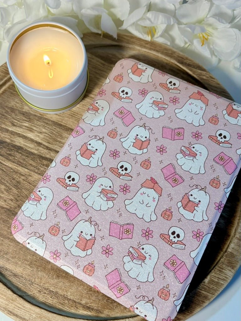 Pink Bookish Ghosts Inspired Slim & Smart Kindle Case – Clear Back with Auto Sleep/Wake - Awfullynerdy.co