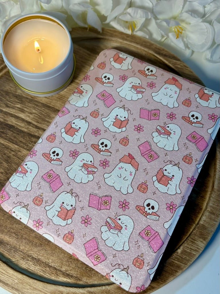 Pink Bookish Ghosts Inspired Slim & Smart Kindle Case – Clear Back with Auto Sleep/Wake - Awfullynerdy.co