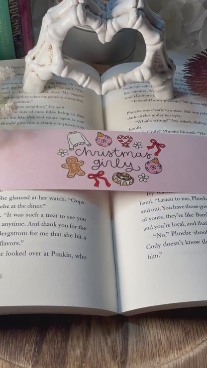 Holiday Christmas Girly Cardstock Bookmark - Pearl Matte Finish - Dual Sided