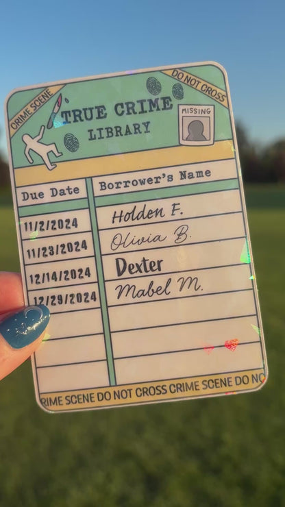 True Crime Library Borrow Card Bookmark