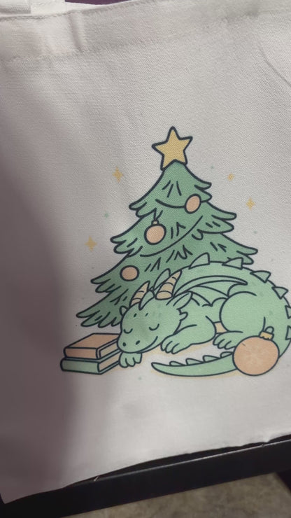 Christmas Dragon Sublimated Canvas Tote Bag