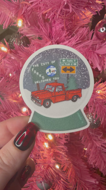 Forks Snow Globe Snow Glitter Sticker