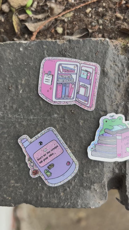 Cute Bookish Mini Glitter Stickers