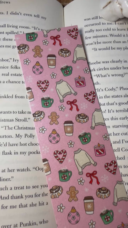 Holiday Christmas Girly Cardstock Bookmark - Pearl Matte Finish - Dual Sided