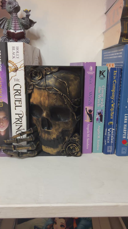 Skull Thorns and Roses Gold Dusted Book Nook