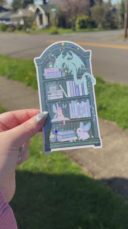 Fairy Dragon Bookshelf Die-Cut Sparkle Bookmark