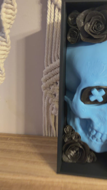 Blue Skull Sparkle Rose Book Nook