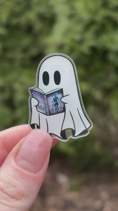 Ghost Reading Throne of Glass 1.5 Acyrlic Pin