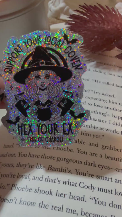 Support Your Local Coven, Hex Your Ex Crushed Gltter Sticker