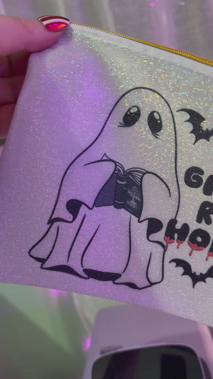 Hot Girls Read Horror Glitter Zipper Pouch