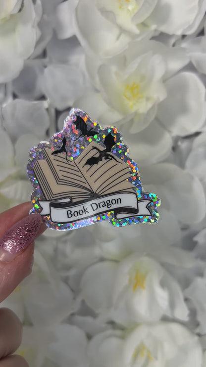 Book Dragon Glitter Sticker