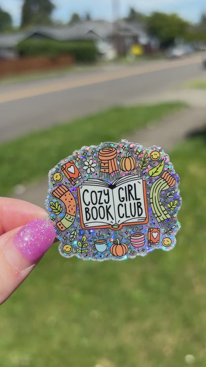 Cozy Girl Book Club Glitter Sticker