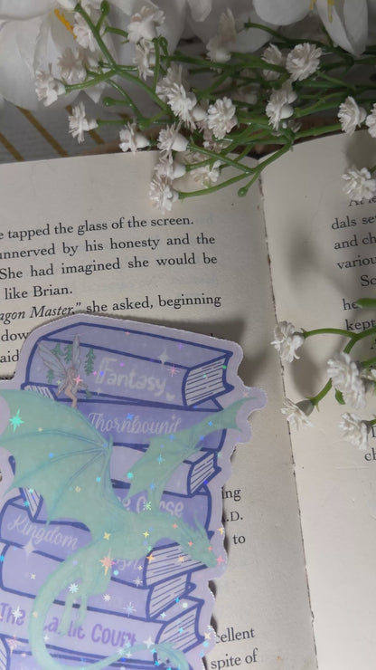 Whimsical Bookstack Fantasy Die-Cut Sparkle Bookmark
