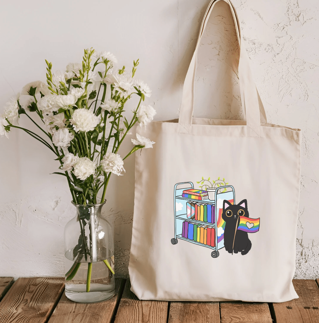 Pride Cat Library Cart Sublimated Canvas Tote Bag - Awfullynerdy.co