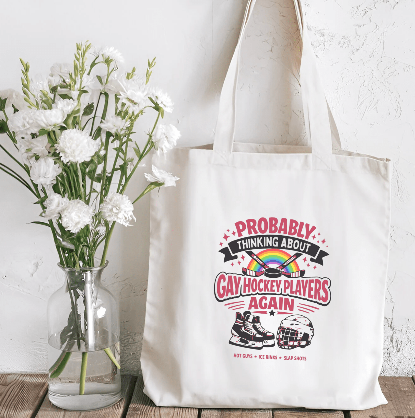 Probably Thinking About Gay Hockey Players Again Sublimated Canvas Tote Bag - Awfullynerdy.co
