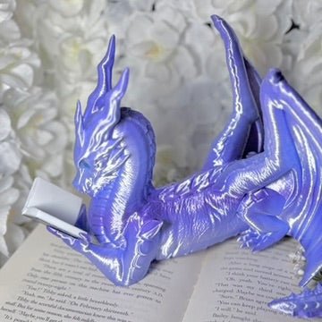 Purple - Blue Dragon Reading a Book Bookshelf Decor - Awfullynerdy.co