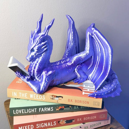 Purple - Blue Dragon Reading a Book Bookshelf Decor - Awfullynerdy.co