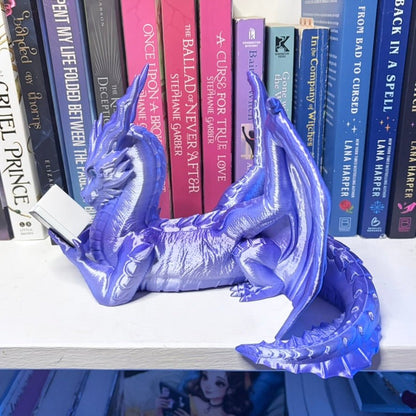Purple - Blue Dragon Reading a Book Bookshelf Decor - Awfullynerdy.co