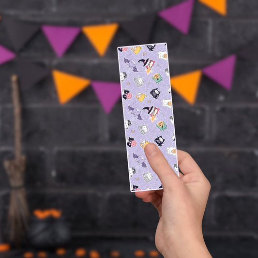 Purple Halloween Cats Cardstock Bookmark - Awfullynerdy.co