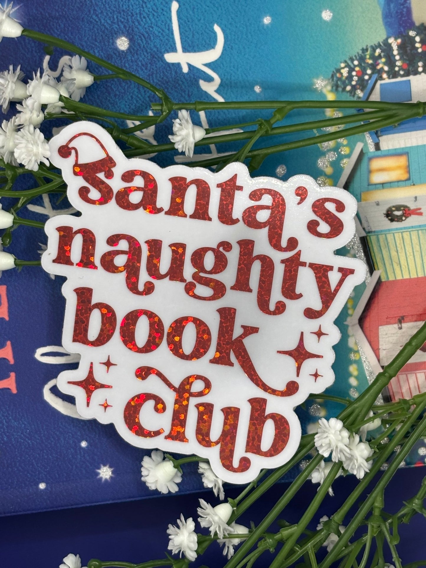 Santa's Naughty Book Club Glitter Sticker - Awfullynerdy.co