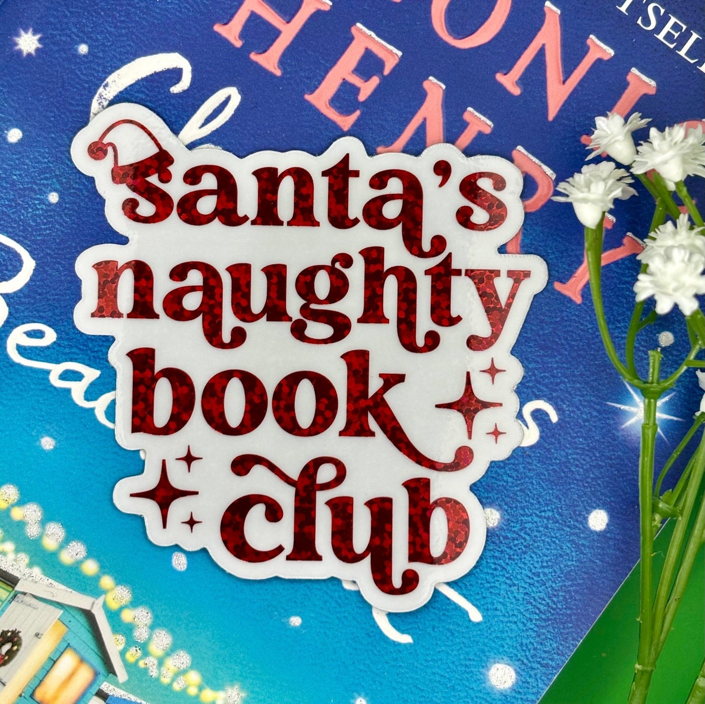 Santa's Naughty Book Club Glitter Sticker - Awfullynerdy.co