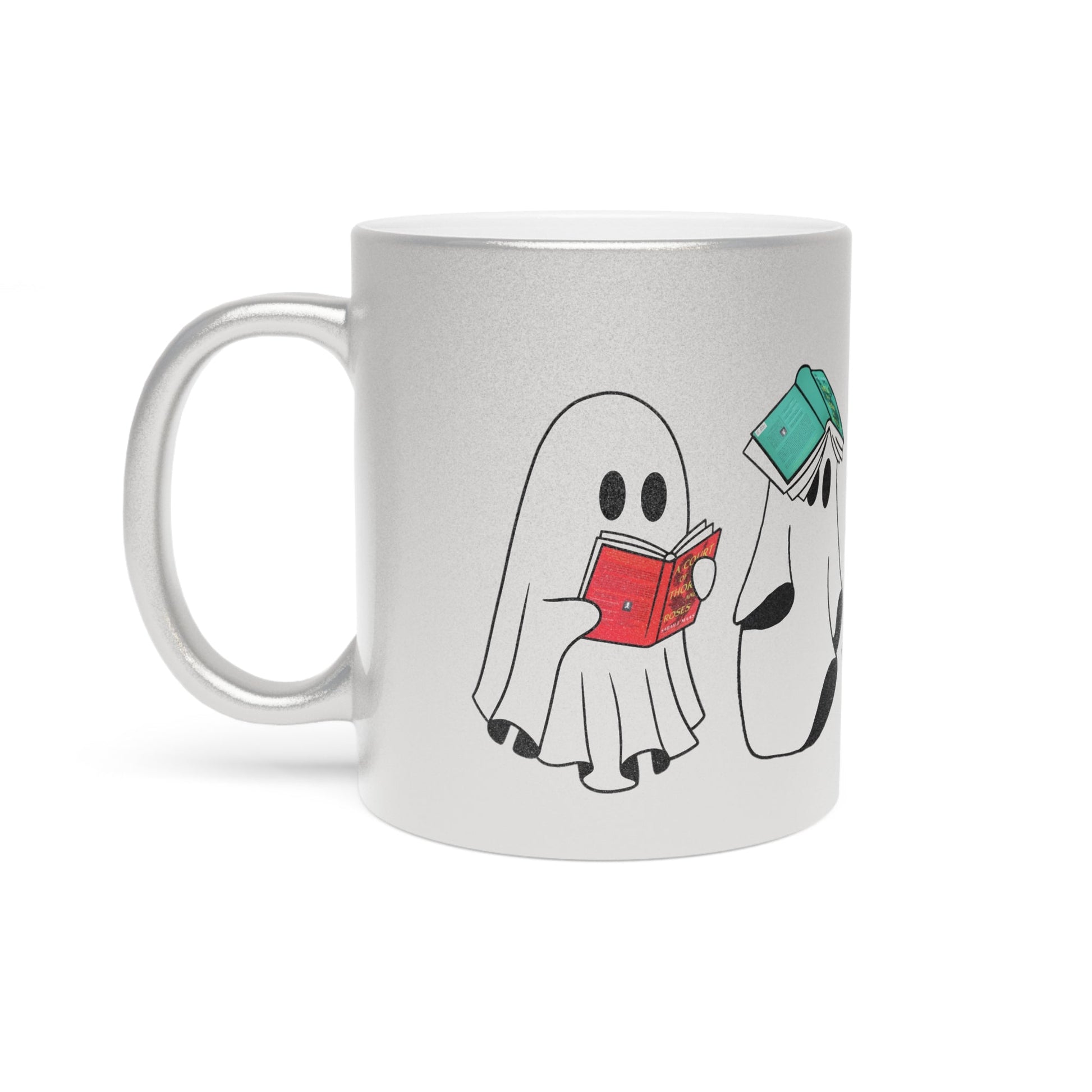 Silly Ghosts Reading ACOTAR Series Metallic Silver Mug - Awfullynerdy.co